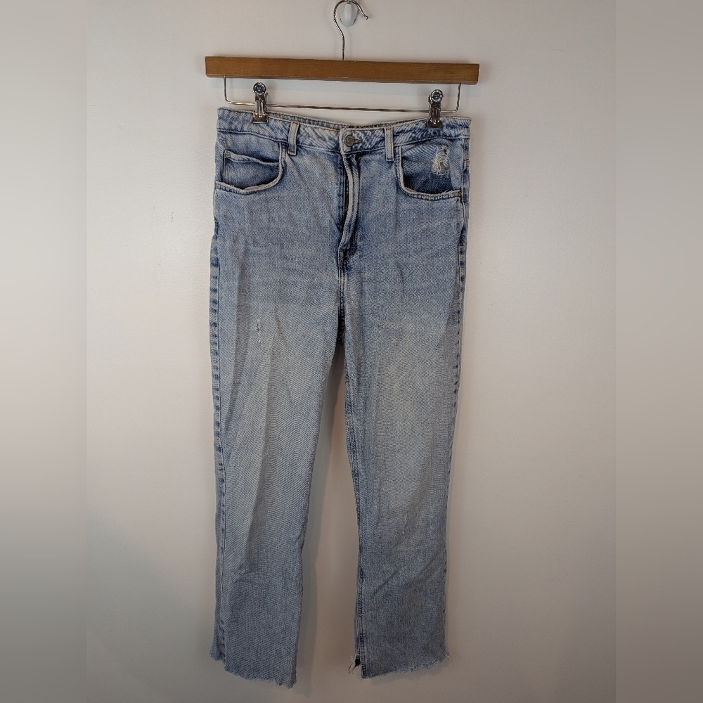 Zara Raw Hemmed Straight Leg Ankle Jeans, Sz 8